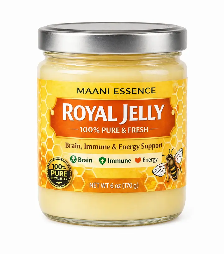 100% Pure Fresh Unfiltered Raw Royal Jelly Bees' Dietary Supplement (6oz) - No Preservatives, Natural Energy, Brain Health & Immune Support for Adults - With Retinol, Vitamin B, Biotin, Niacin