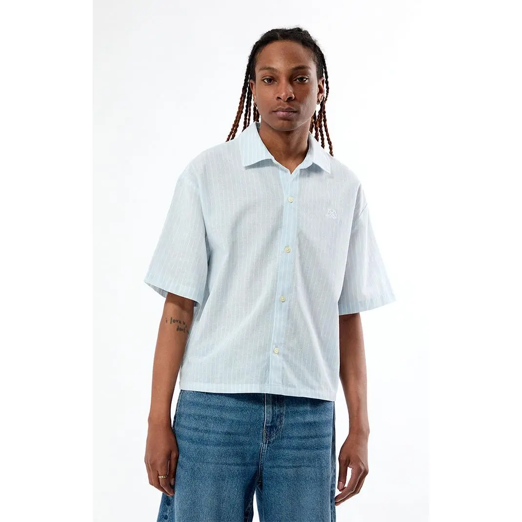 Pacsun Men's Porto Blue Striped Camp Shirt