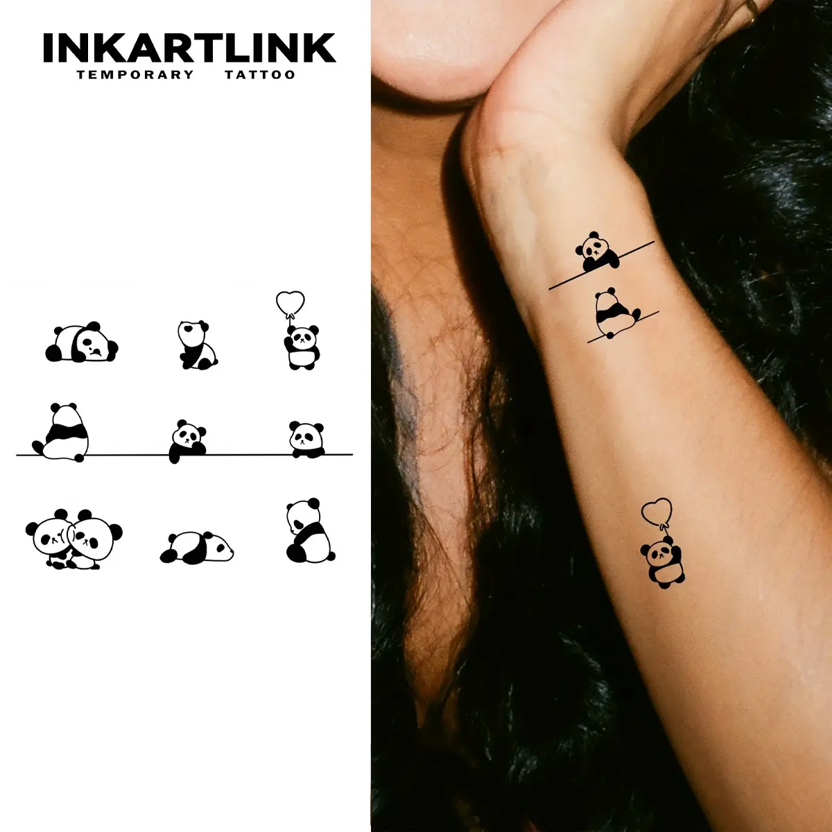 INKARTLINK Tattoo Tech, 2 Sheets Semi-Permanent Temporary Tattoos, Small Panda, Adult Art Design,Lasts 1-2 Weeks, Waterproof, Realistic Look, No Adhesive, No Reflection,For Man And Woman,Ideal for Swimming, Party, Sticker Tattoos, Fake Tattoos