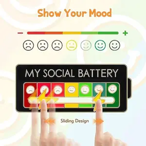 【Buy 1 get 1 free】Social Battery Slider Pin, Funny Social Battery Pin for 7 Days, My Social Battery Slider Pins for Work, Cute Expression Mood Pins for Introverts Interactive