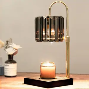 Electric Candle Warmer with Timer, Dimmable Electric Candle Heater, Height Adjustable, Gift for Women and Mothers, Modern Glass Electric Candle Melting Lamp, Black