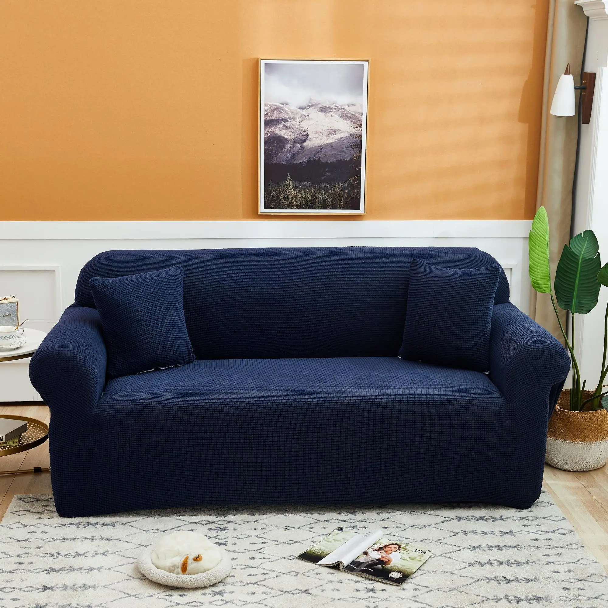 Multi-size Elastic Jacquard Sofa Slipcover, 1 Count Non-slip Removable Couch Cover with Pillowcase, Stretchy Sofa Cover, Plain Furniture Dust Cover fo