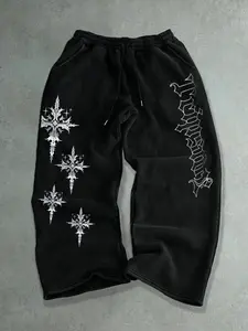 Men's Letter Cross Print Drawstring Waist Joggers, Casual Comfortable Regular Fit Sport Pants, Classic Versatile Sweatpants for Spring & Fall