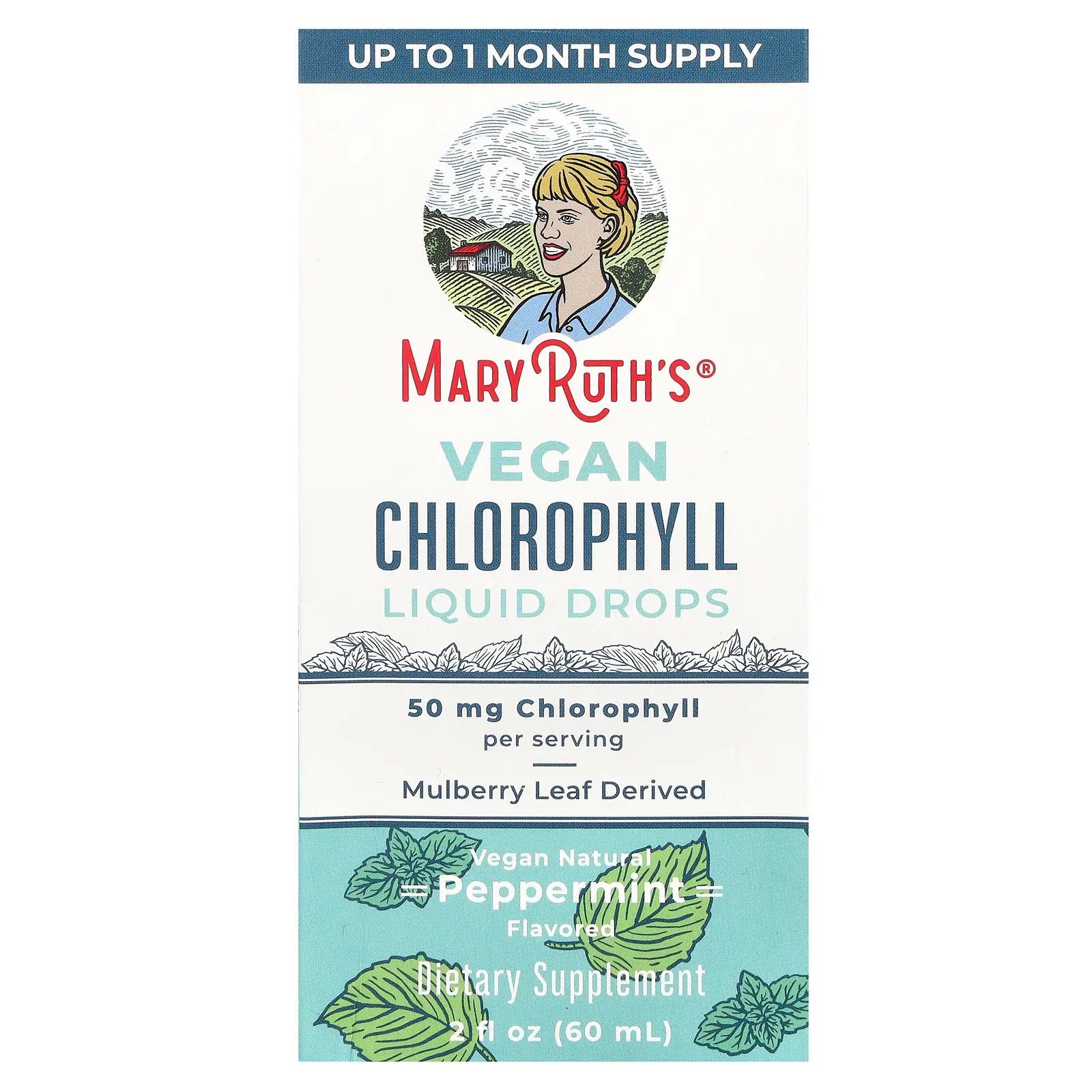MaryRuth's Vegan Chlorophyll Liquid Drops, Peppermint , 50 mg , 2 fl oz (60 ml)