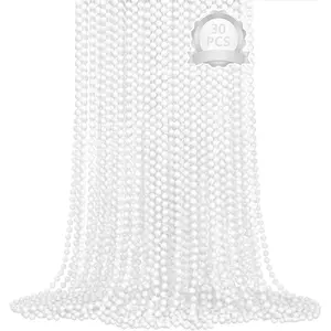 SHAOQINLIN 30 PCS White Bead Necklaces, 33" White Mardi Gras Christmas Beads Necklace, 4th of July Necklaces, Parade Throws Accessories for Christmas Independence Day New Year Party Favors