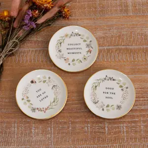 Floral Print Trinket Plates, Decorated Gold Rim Gold Detailing Kitchen & Tableware Plates, Decorated Plates, Floral Print Plates