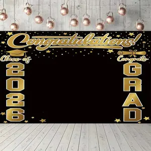 SummerVibes 82.7 x 59.1 in Class of 2026 Graduation Backdrop Banner, Blue Gold Congrats Grad Photo Booth Background, Indoor Outdoor Graduation Party Decorations
