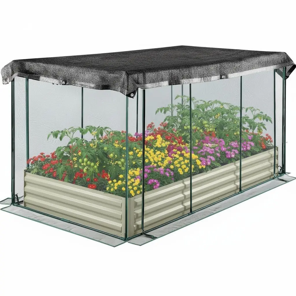 GAOMON 6x3x1 Ft Galvanized Metal Frame Rectangle Raised Garden Bed with Sun Protection Cover, Plant Protection Net, Shade Cloth, Assembly Required Plant Shield for Vegetables, Flowers, Gardening, Open Bottom, 2-In-1 Plant Protection