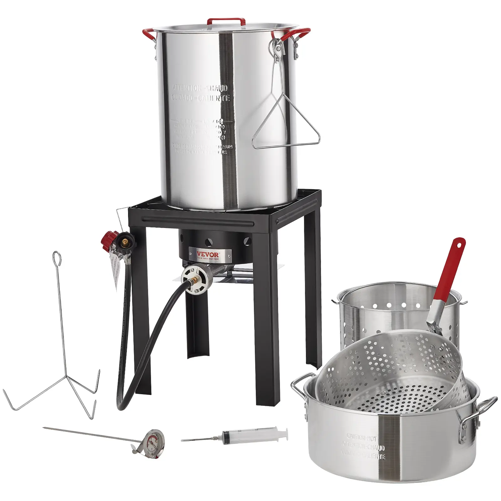 【Summerfinds】VEVOR 30-qt Turkey Deep Fryer & 10-qt Fish Steamer Cooker Set, Outdoor Aluminum Seafood Frying Pot, 54000 BTU Propane Gas Burner Boiler with Baskets, Perforated Poultry Rack, Thermometer, Multifunctional Deepfryer