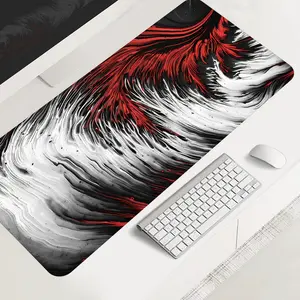 Extra Large Red and Black Abstract Mouse Pad Artistic Gaming Desk Pad 35x16 Inch Computer Keyboard Mousepad with Non-Slip Rubber Base Durable Stitched Edge Perfect Gift for Home and Office