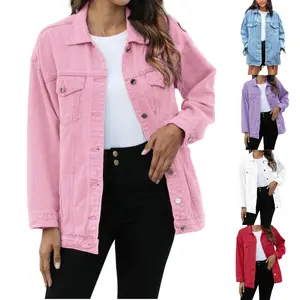 Kingapril Women's Oversized Mid Long Denim Jacket Jean Biker Coat  Fit Denim Jacket with Flap Pockets