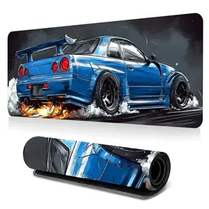 Sporty Blue Car Desk Mat Gaming Mouse Pad High-Speed Racing Flame Pattern Extended Mouse Pad for Laptop Large Mouse Pad for Desk with Non-Slip Rubber Base Stitched Edges Surface Perfect Gift for PC Gamers Office Workers & Home Use