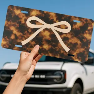 Tortoise Shell Print Coquette Bow License Plate, Girls Car Accessory
