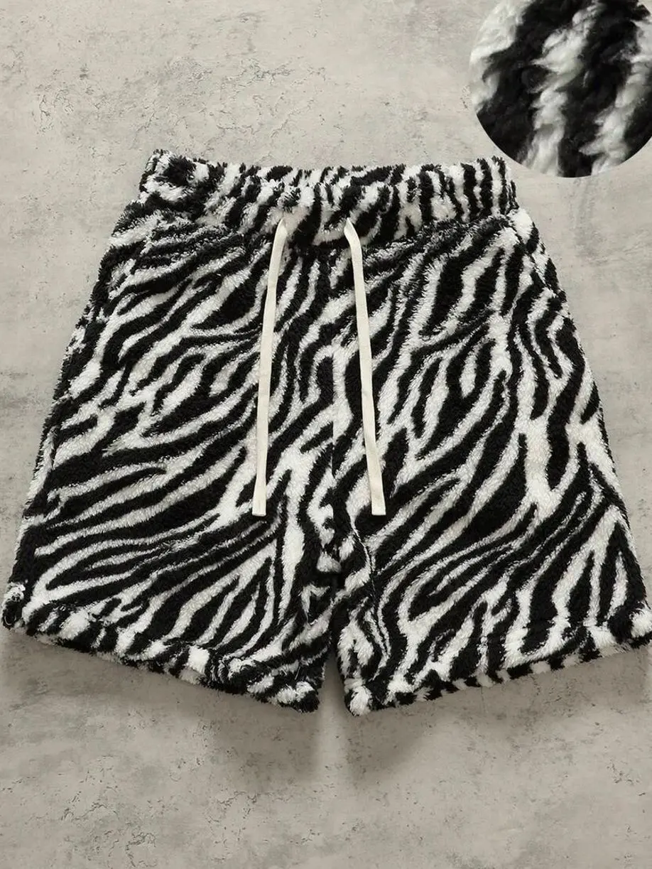 Men shorts - Men's Zebra Print Plush Shorts, Soft Loose Fit Lounge Wear and Pajama Bottoms summer clothing trending clothing trending clothes male clothing summer clothes shorts for the summer vacation outfits streetwear