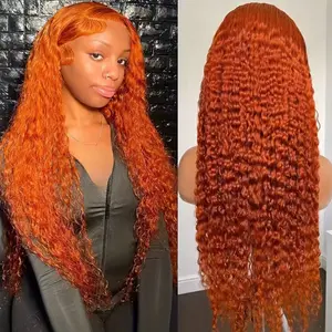 350 Ginger Orange Curly Deep Wave Human Hair Wig 13x4 13x6 Transparent Lace Frontal Wig 200% 220% Density Water Wave Glueless Ready