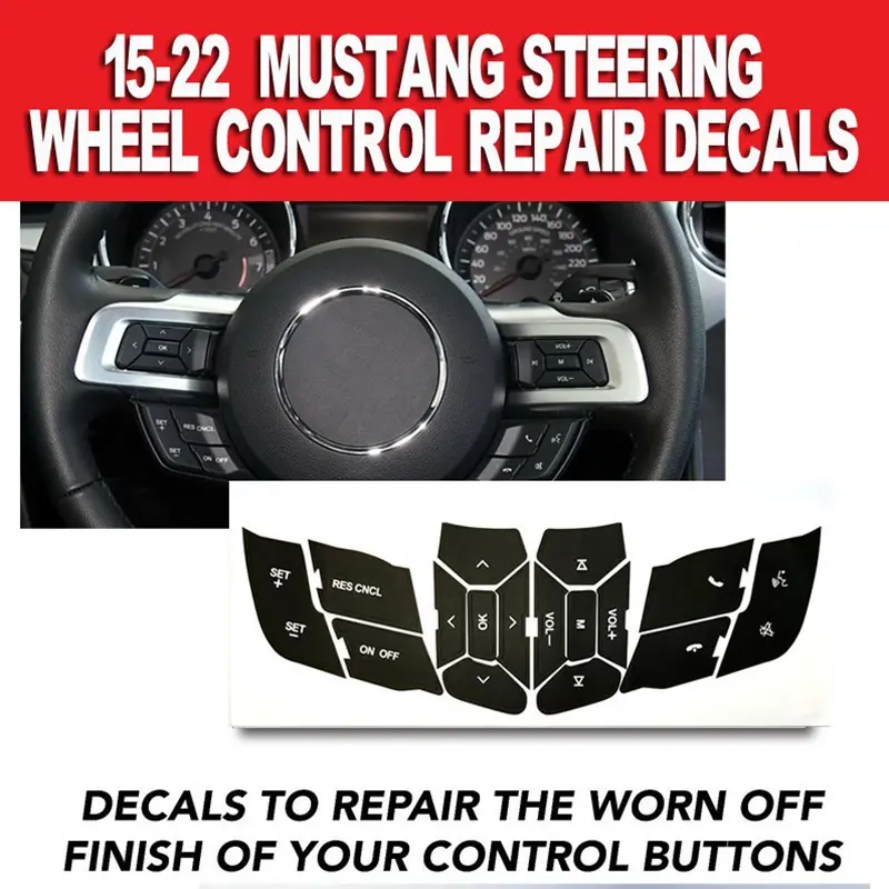 Car Interior Accessories PVC Steering Wheel Control Button Repair Sticker Decal, Anti-Scratch Durable Unique Design, Fits Ford Mustang 2015-2022