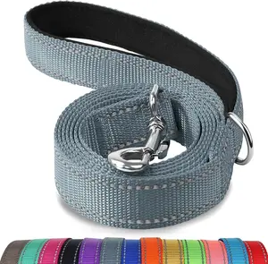 Joytale Double-Sided Reflective Dog Leash, 6 FT/5 FT/4 FT, Padded Handle Nylon Heavy Duty Leashes for Small & Medium Dogs Walking, Gray, 5FT