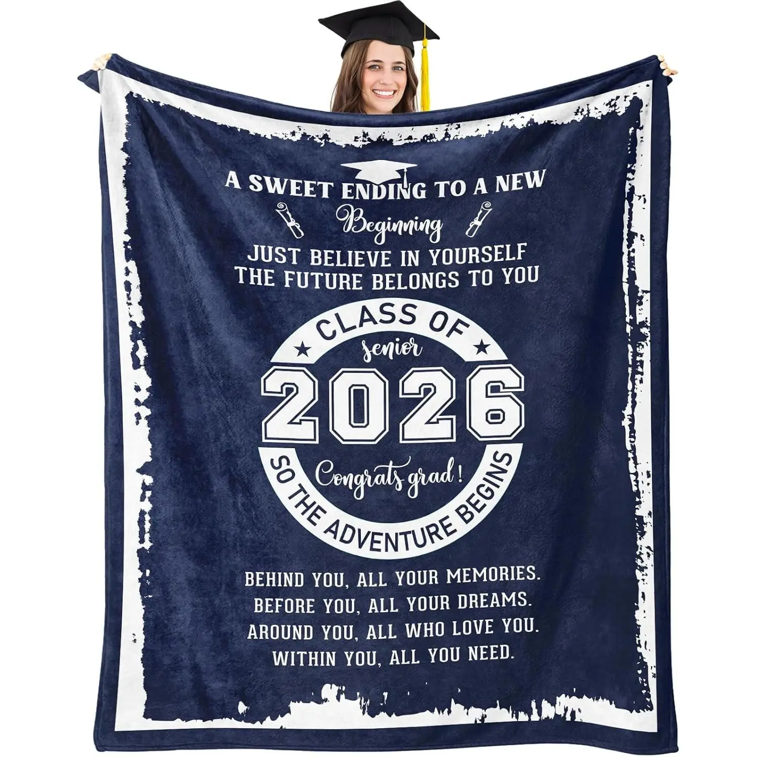 Class of 2026 Graduation Inspirational Quote Fleece Summer Lightweight Blanket,2026 Graduate Gift Ideas for Him/Her, PHD/College/High School/Masters Degree Graduation Gifts,Perfect Sentimental Graduation Keepsake Gift
