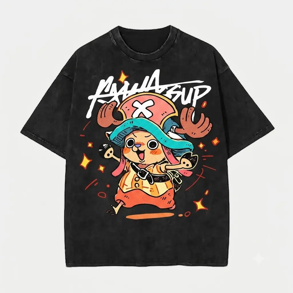 Tony Tony Chopper Graphic T-Shirt Vintage Acid Wash Oversized One Piece Anime Tee Streetwear