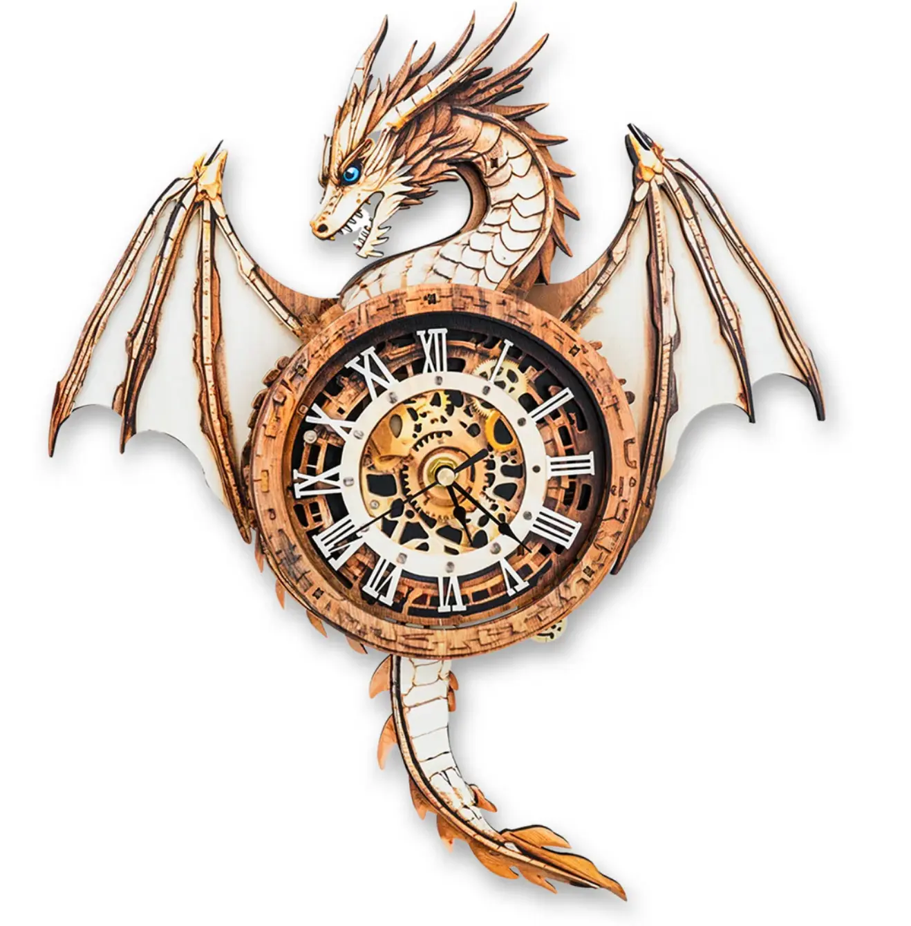 3D Puzzle Mechanical Wooden Clock Kit for Adults – Dragon, Blue Dragon, Dog, Butterfly, Owl & Turtle Designs | DIY Pendulum Clock with Roman Numerals | Creative Desk & Home Decor | Unique Gift for Puzzle Lovers