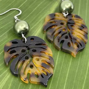 Monstera Leaf Faux Turtle Shell Earrings
