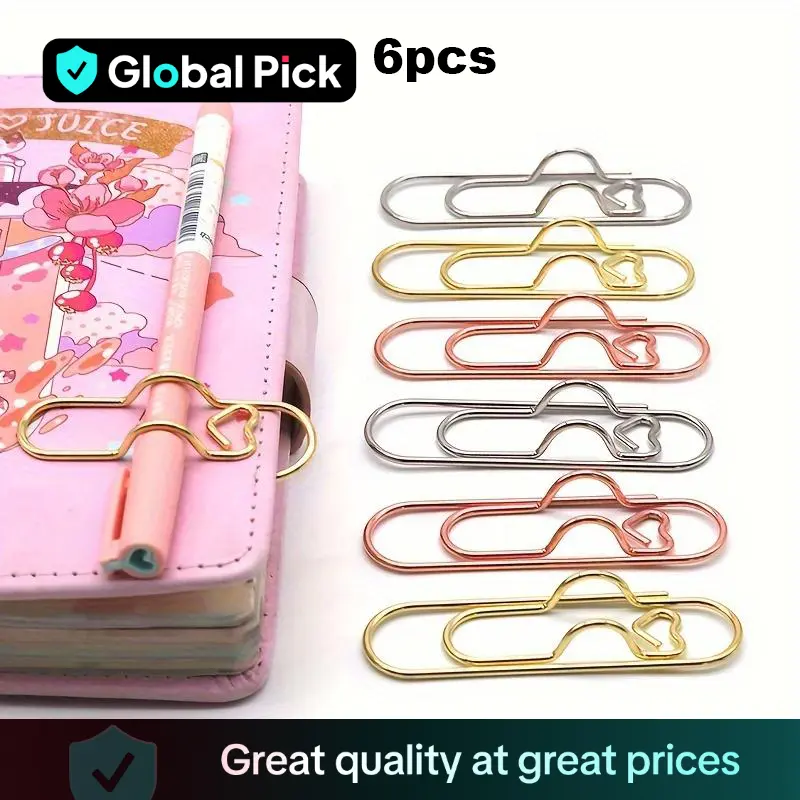 Random Color Metal Fixed Pen Clip, 6/12/24 Counts Cute Pen Buckle, Paper Clip with Pen Buckle, Journal Diary Accessories, Stationery Accessories