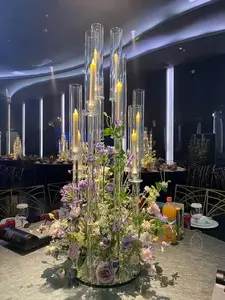 48" Tall 10 Arms Crystal Glass Candle Holders,Wedding Candelabra Centerpieces