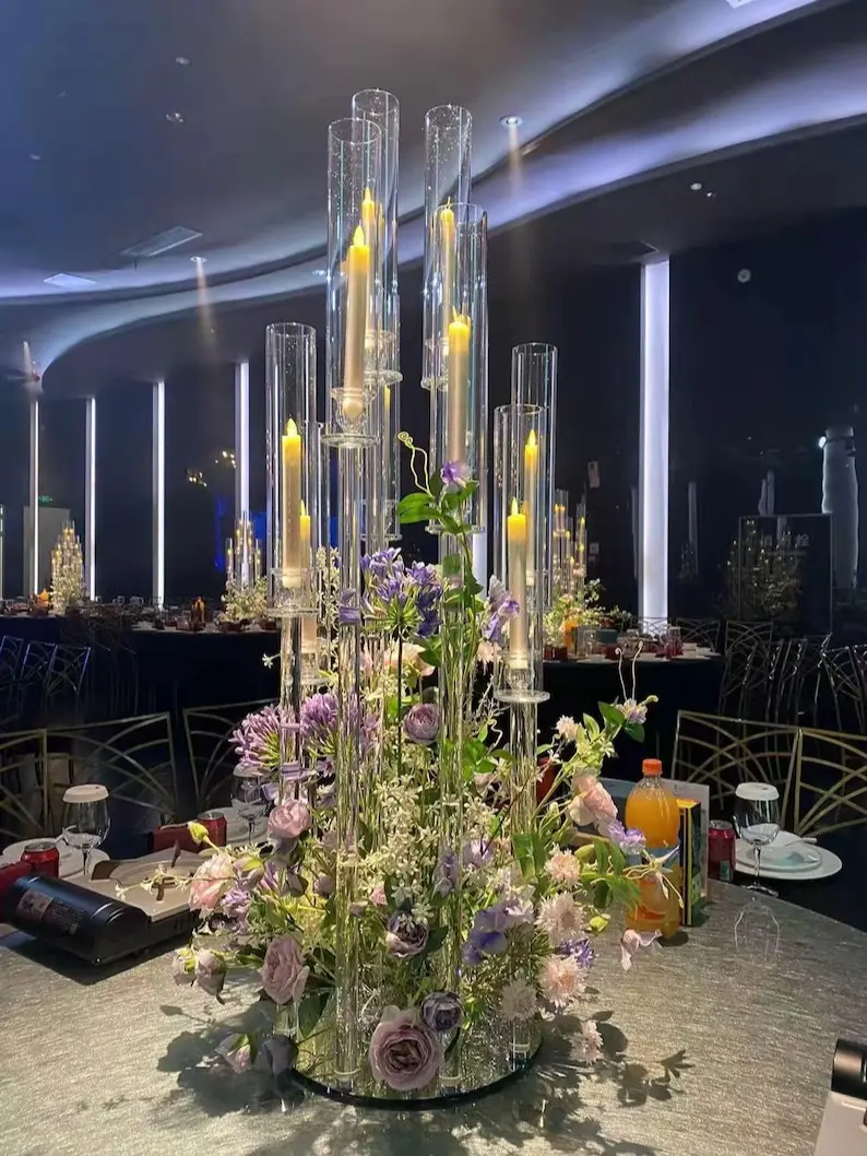 48" Tall 10 Arms Crystal Glass Candle Holders,Wedding Candelabra Centerpieces
