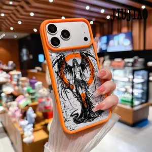 Trendy, fallen angel Pattern Magnetic Phone Case Supports Wireless Charging for iPhone 17 Pro Max Air 15 16 14  13 12 11 Plus Shockproof Non Slip Protection Silicone Transparent Acrylic Cover Cellphone Protective