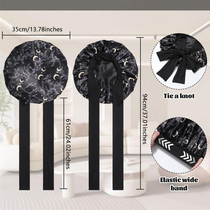 Double Layer Satin Bonnet for Sleeping - Silk Like Texture, Elastic Tie Band, Curly Hair Nightcap, Smooth Haircare, Reusable, 100% Polyester, 55cm Cap Circumference, 94cm Length, 35cm Width, 61cm Rope Length, 6.5cm Rope Width Double Layer Satin Bonnet for Sleeping - Silk Like Texture, Elastic Tie Band, Curly Hair Nightcap, Smooth Haircare, Reusable, 100% Polyester, 55cm Cap Circumference, 94cm Length, 35cm Width, 61cm Rope Length, 6.5cm Rope Width