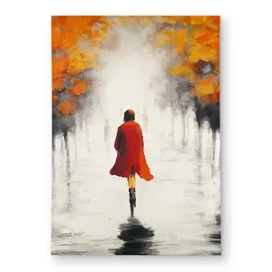 Begin Home Decor C1ROAR572O3YZF 5 x 7 ft. Woman with A Red Coat by Fall - Landscapes Orange Rectangle Area Rug