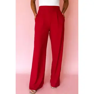 Pleated Pull-On Straight Leg Pants