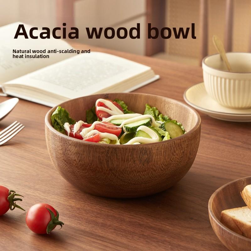 Acacia Wood Bowl Household Wooden Japanese Style Wooden Bowl Wooden Bowl Whole Wood Sea Bowl Creative Tableware Salad Bowl Rice Bowl Soup Bowl
