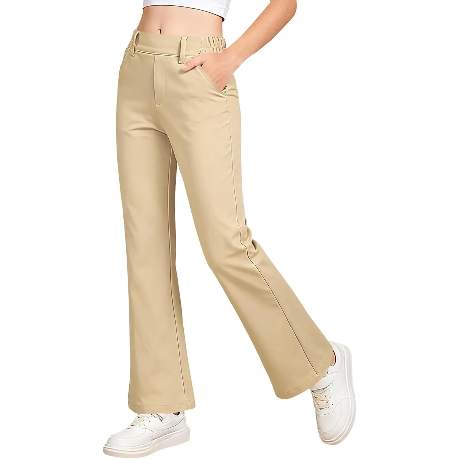 Girls Flare Dress Pants School Uniform with Elastic Waist for Teens 4-15Y