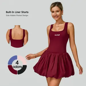 TimeOFF Women's Bubble Hem Active Dress – Built-In Liner Shorts, Side Hidden Pocket & Low Back Design for Preventing Exposure, Securely Storing Essentials & Ensuring Comfort, Ideal for Yoga, Tennis & Casual Daily Wear