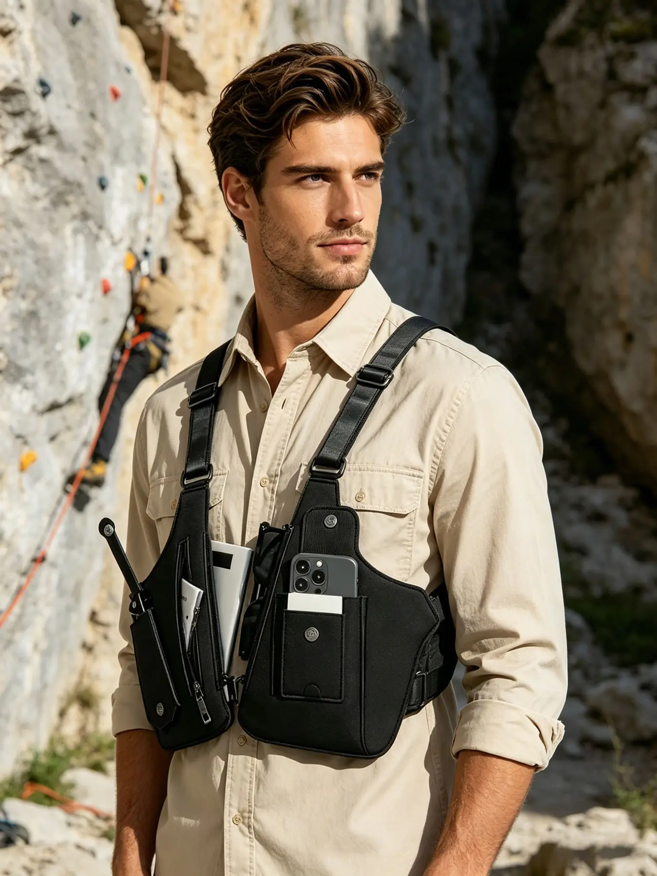 Sports Outdoor Active Fanny Vest Harness Bag, Neat Storage Multi Pocket Crossbody Pack, Multifunctional Chest Bag, Soft Lightweight Daily Casual Bag for Outdoor Exploration Camping Trip Leisure Outing