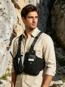 Sports Outdoor Fanny Vest Harness Bag, Neat Storage Multi Pocket Crossbody Pack, Soft Lightweight Daily Casual Bag for Outdoor Exploration Camping Trip Leisure Outing
