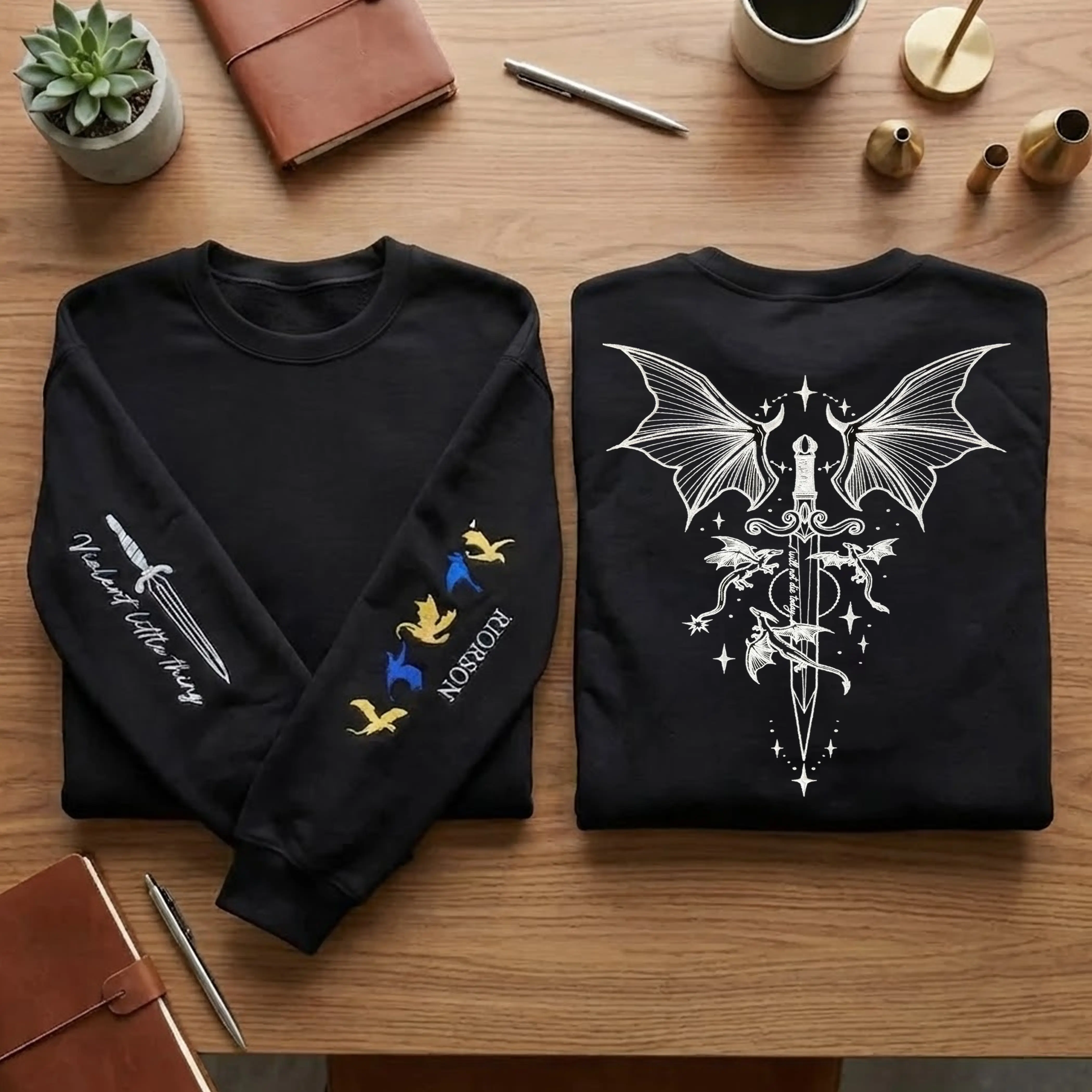 Luxury Fourth Wing Embroidered Crewneck – Basgiath War College Dragon Rider Hoodie for Fantasy Fans