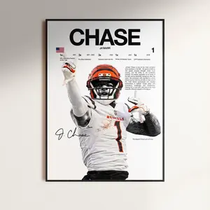 JaMarr Chase Poster, NFL Wall Print, Football  NFL Poster Print, Sports Decor, Cincinnati Bengals Poster, Football Gift
