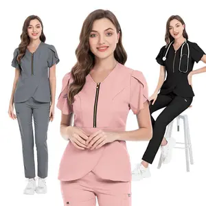 All in beauty Top Scrubs for Women, Aestheticians Uniform for Spa. Short Sleeves and Bleach Proof Stylist Jacket. Formal Womenswear