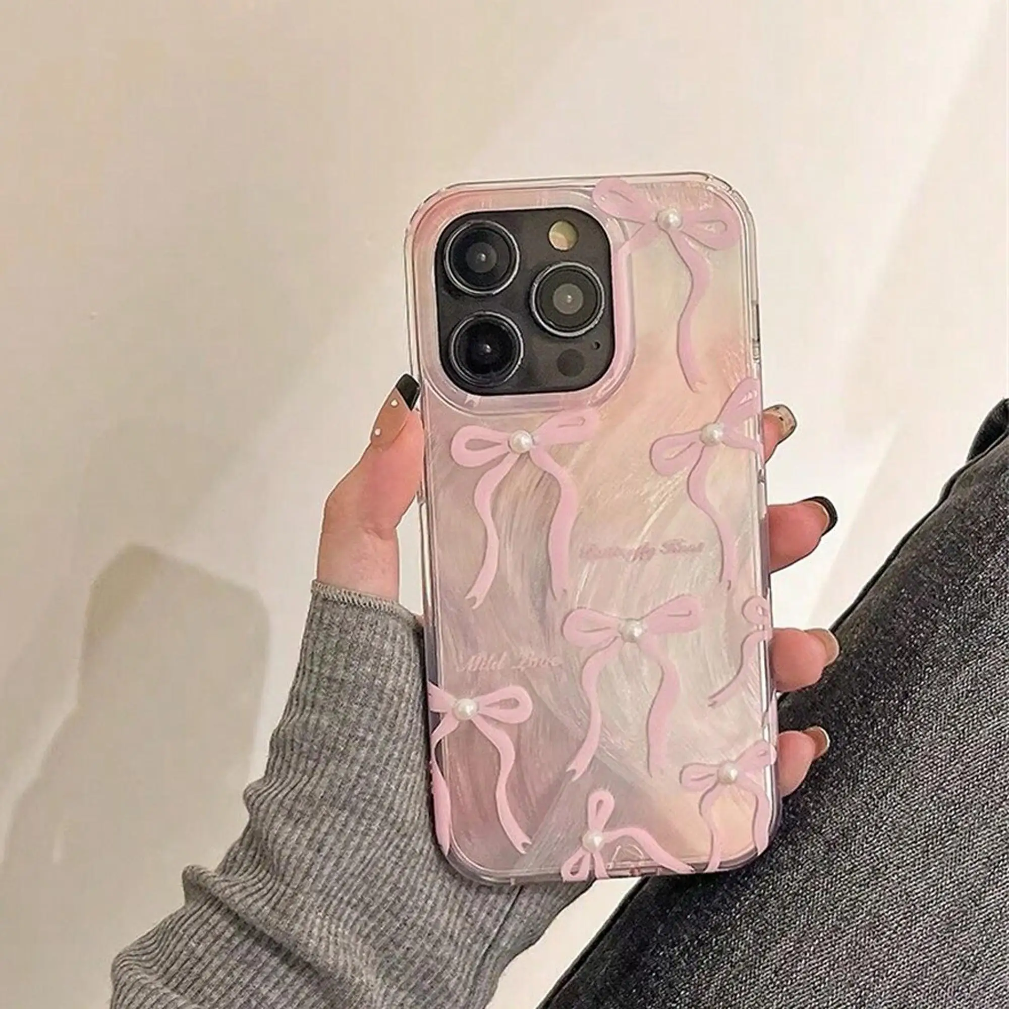 Bowknot Pattern Phone Case, Faux Pearl Decorative Anti-fall Phone Protector Cover Compatible With iPhone 11 12 13 14 15 Pro Max Series, Smartphone, Pr