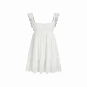 Cider Jacquard Square Neck Ruffle Sleeve Broderie Anglaise Babydoll Mini Dress