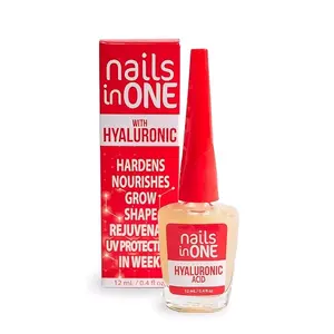 Nails In One Nail Hardener with Hyaluronic Acid & UV Protection Visible Results in Weeks 12ml /  Fortalecedor de Uñas con Acido Hialuronico Resultados Visibles en Semanas