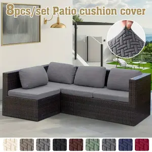 8PCS Stretch Twill Jacquard Outdoor Sofa Covers, Patio Sofa Seat Cushion Covers, and Backrest Covers  Patio Furniture Couch Seat Slipcovers Patio Furniture Sets Patio Sectional Set