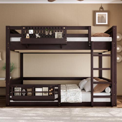 [Bellemave]Twin/Full XL/Queen Bunk Bed with Ladder and Guardrails, Pegboard and bookshelf,