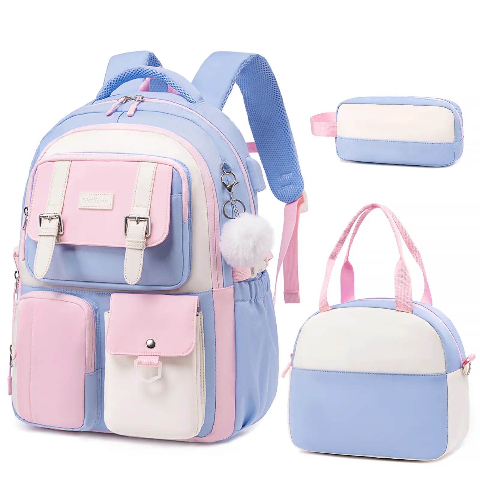 SIMILOVE Women's Fashion Casual Laptop Backpack - 15.6-17.7in Large Capacity Buckle Design, Waterproof Back to School College Book Bag (Beige Blue, Black Brown, Blue Pink Options)