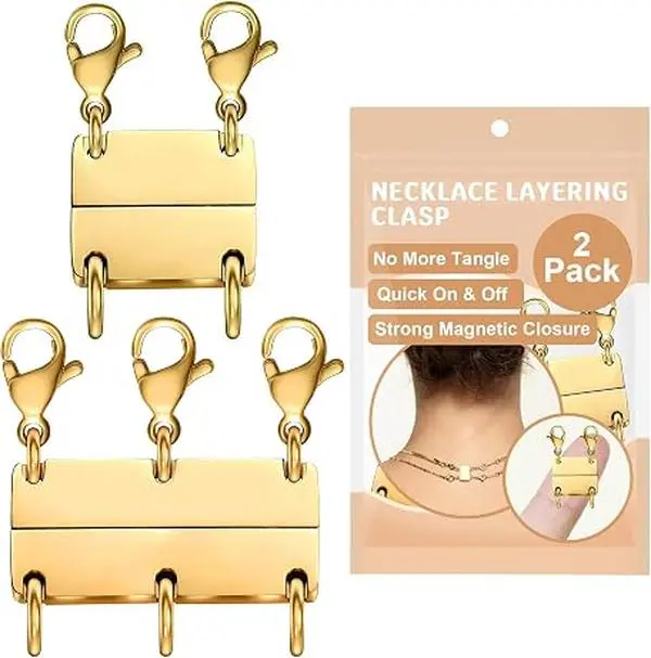 Gold Magnetic Necklace Layering Clasp – Multi Strand Necklace Separator, Jewelry Connector for Layered Necklaces, Keeps Chains Tangle-Free & Organized