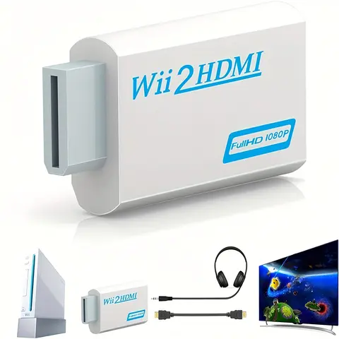 Wii Full HD 1080P to HDMI Plastic Converter Adapter with 3.5mm Audio Jack - Supports 720P NTSC, Compatibility with HDTV/Monitor