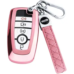 for Ford Key Fob Cover with Keychain,Key Fob Cover Case Shell for Ford Explorer Fusion Escape Edge Expedition F150 F250 F350 F450 F550 Maverick Mustang 3/4/5 Buttons Smart Key (Pink)