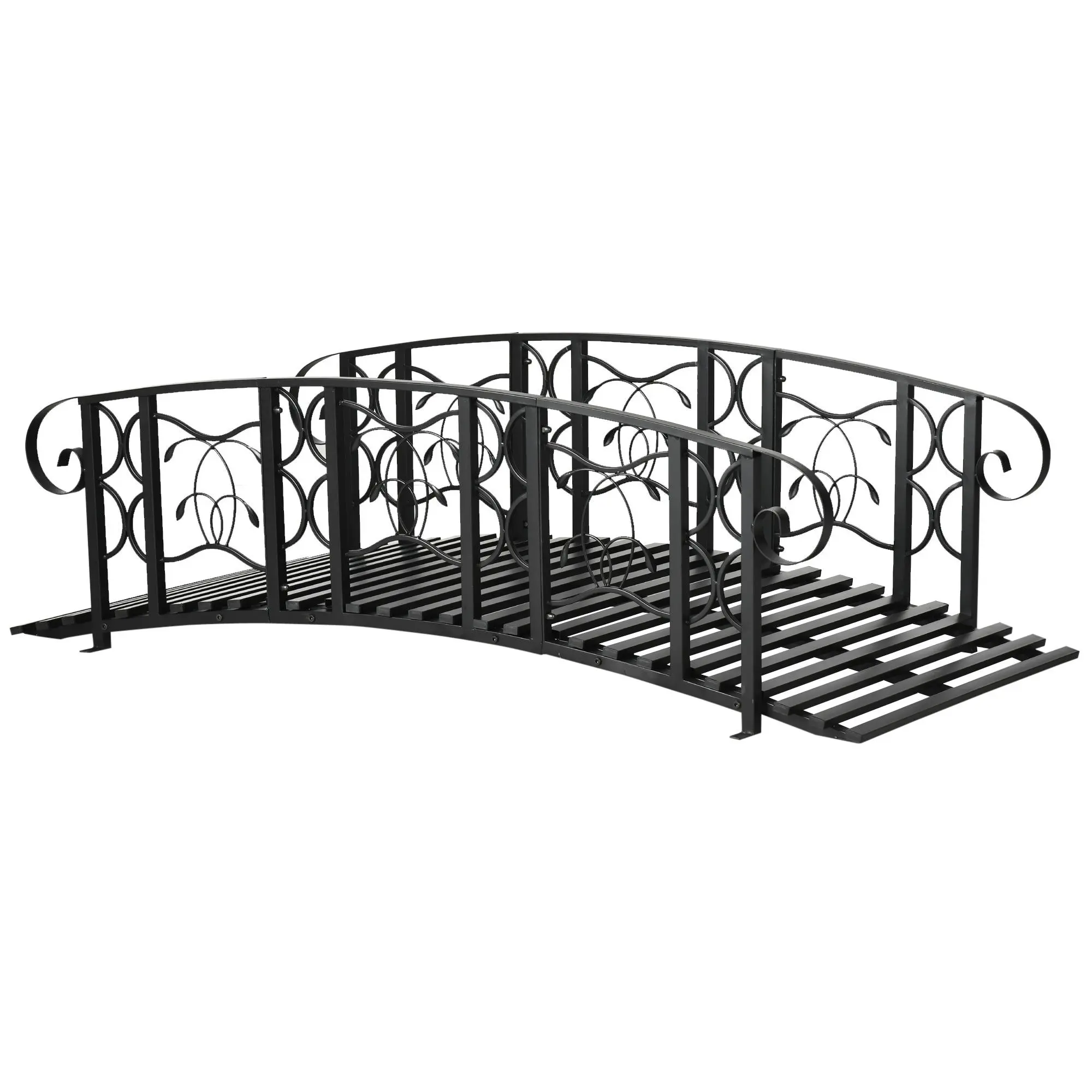 Outsunny 6' Traditional Curved Metal Garden Arch Bridge, 0.6" D, 72.75" L x 34.75" W x 21.75" H, 660lbs Cap, Safety Rails, Vine Motifs, Assembly Required for Backyard Creek